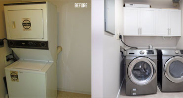 laundry room cabinet before and after refacing with new doors